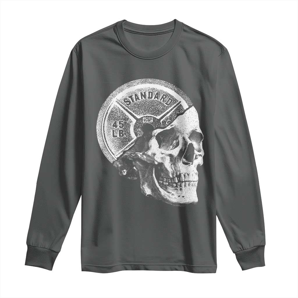 Skull 45 lbs Plate Weight Lifting Gym Workout Long Sleeve Shirt TS11 Dark Heather Print Your Wear