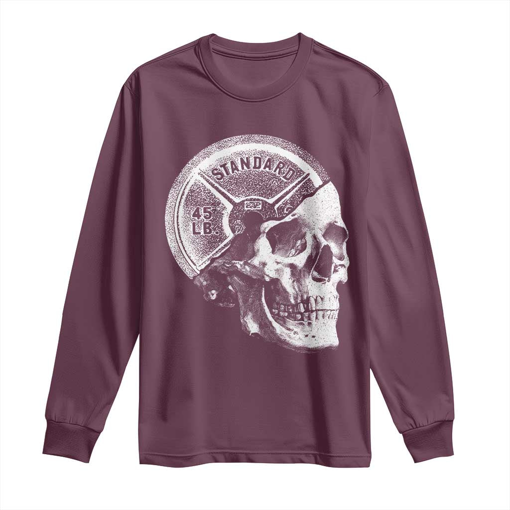 Skull 45 lbs Plate Weight Lifting Gym Workout Long Sleeve Shirt TS11 Maroon Print Your Wear