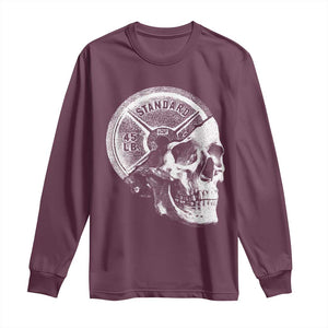 Skull 45 lbs Plate Weight Lifting Gym Workout Long Sleeve Shirt TS11 Maroon Print Your Wear
