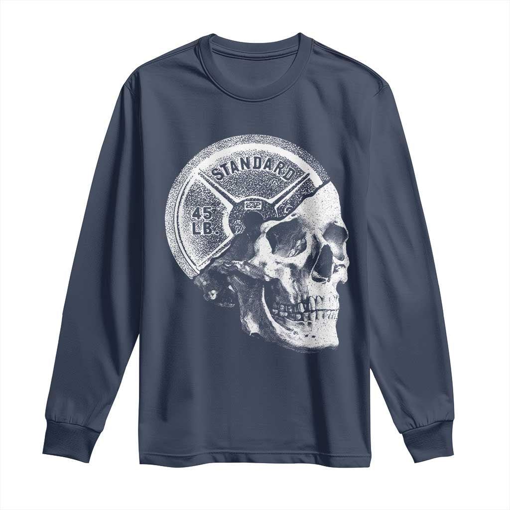 Skull 45 lbs Plate Weight Lifting Gym Workout Long Sleeve Shirt TS11 Navy Print Your Wear