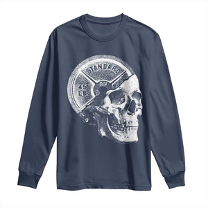 Skull 45 lbs Plate Weight Lifting Gym Workout Long Sleeve Shirt TS11 Navy Print Your Wear