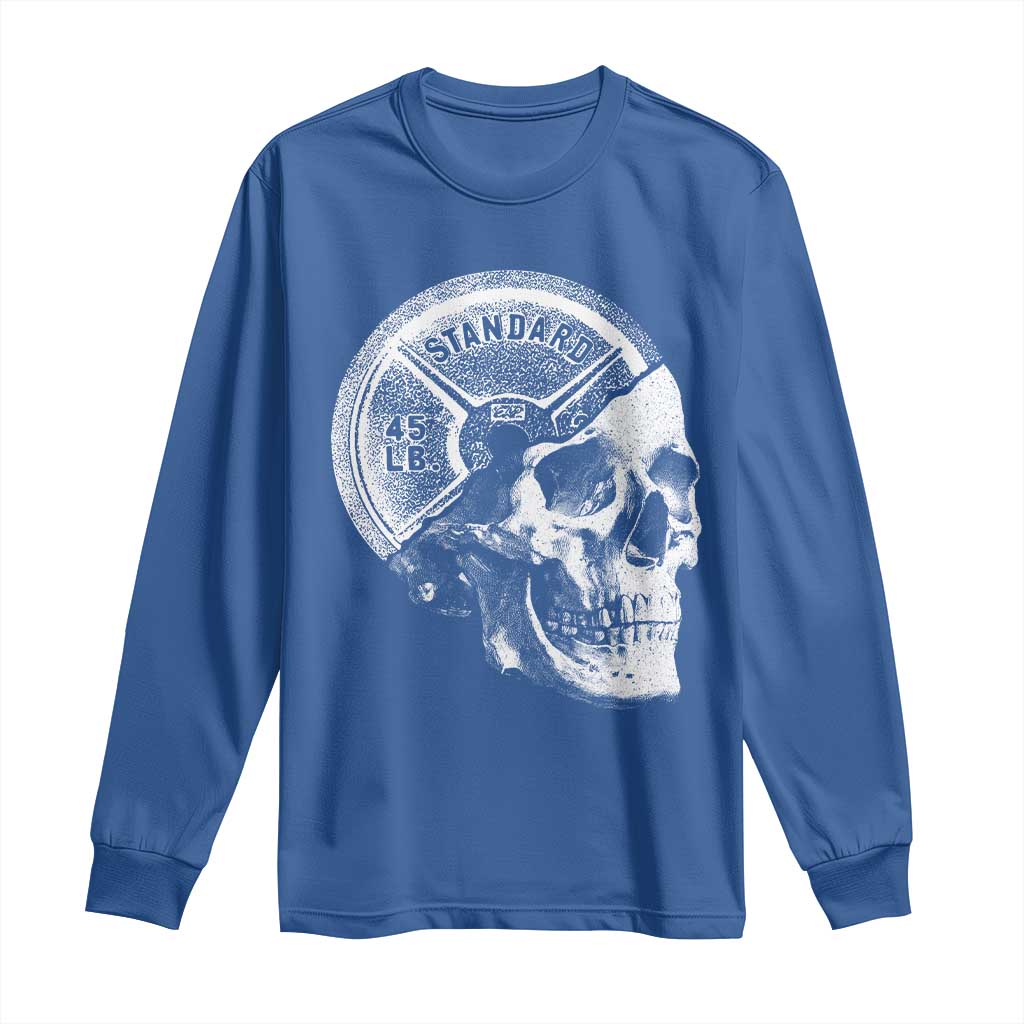 Skull 45 lbs Plate Weight Lifting Gym Workout Long Sleeve Shirt TS11 Royal Blue Print Your Wear