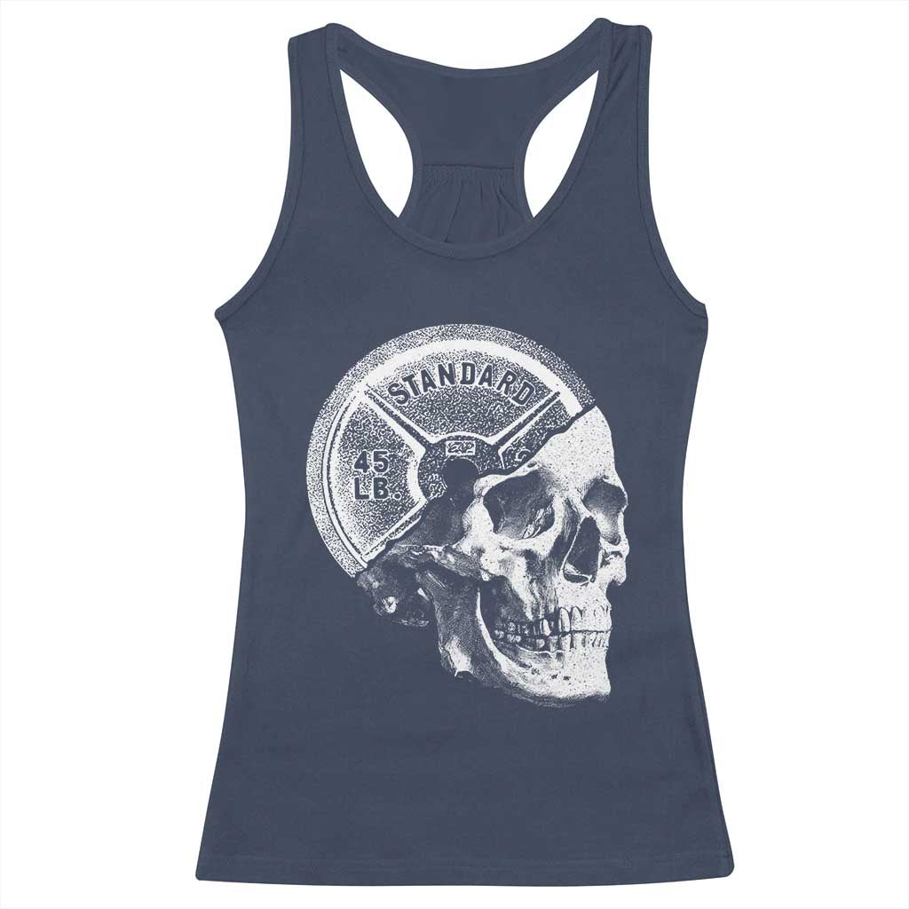 Skull 45 lbs Plate Weight Lifting Gym Workout Racerback Tank Top TS11 Navy Print Your Wear