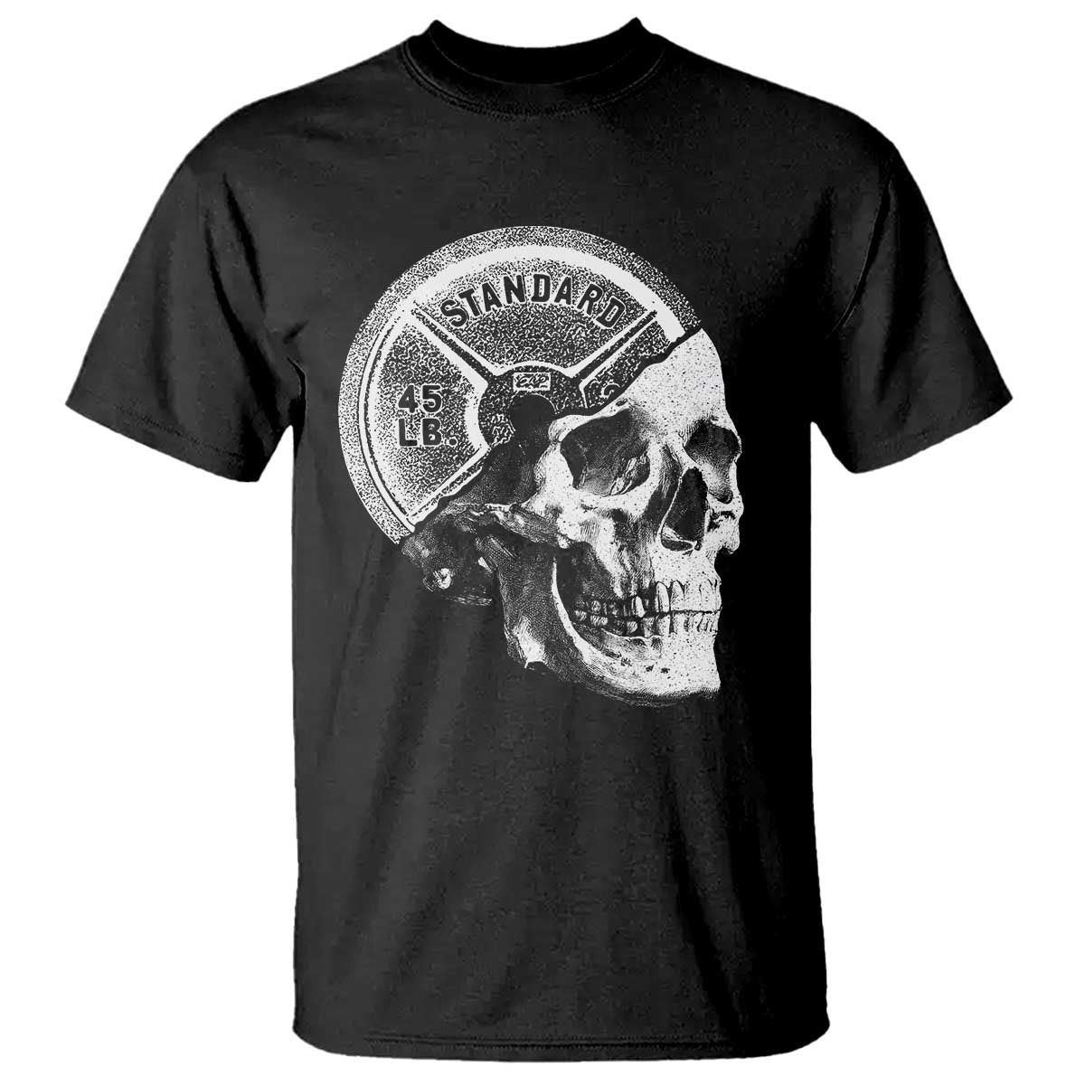 Skull 45 lbs Plate Weight Lifting Gym Workout T Shirt TS11 Black Print Your Wear