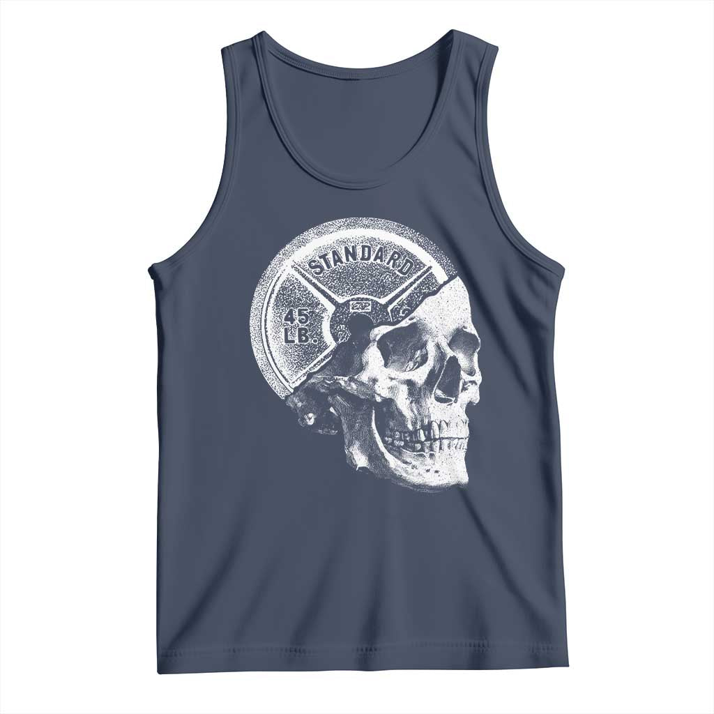 Skull 45 lbs Plate Weight Lifting Gym Workout Tank Top TS11 Navy Print Your Wear