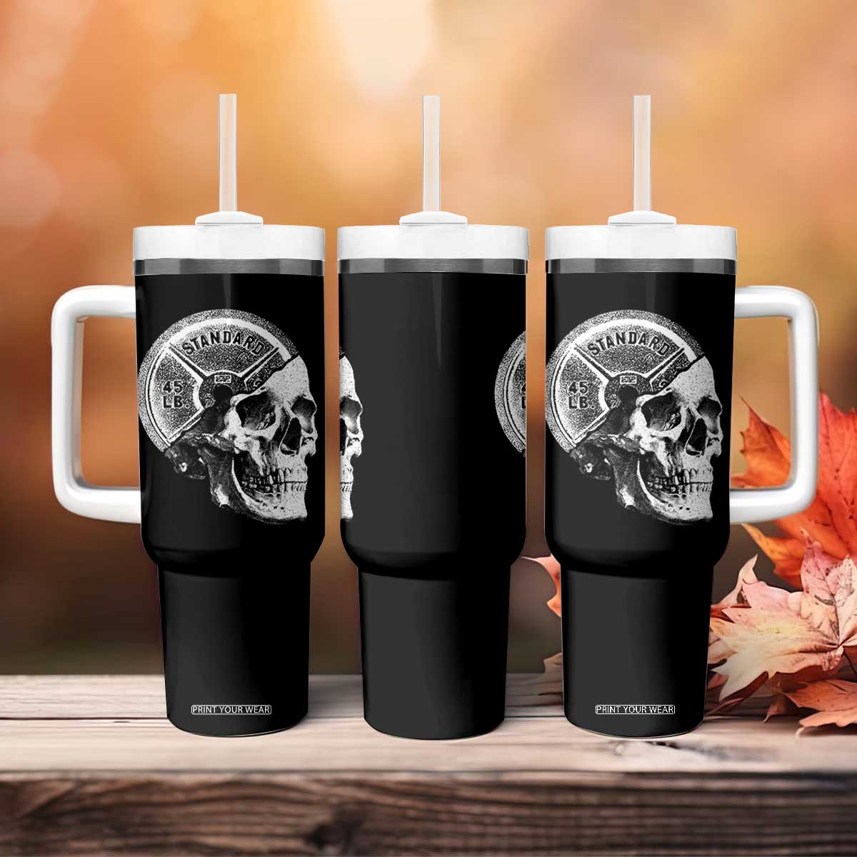 Skull 45 lbs Plate Weight Lifting Gym Workout Tumbler With Handle TS11 Print Your Wear