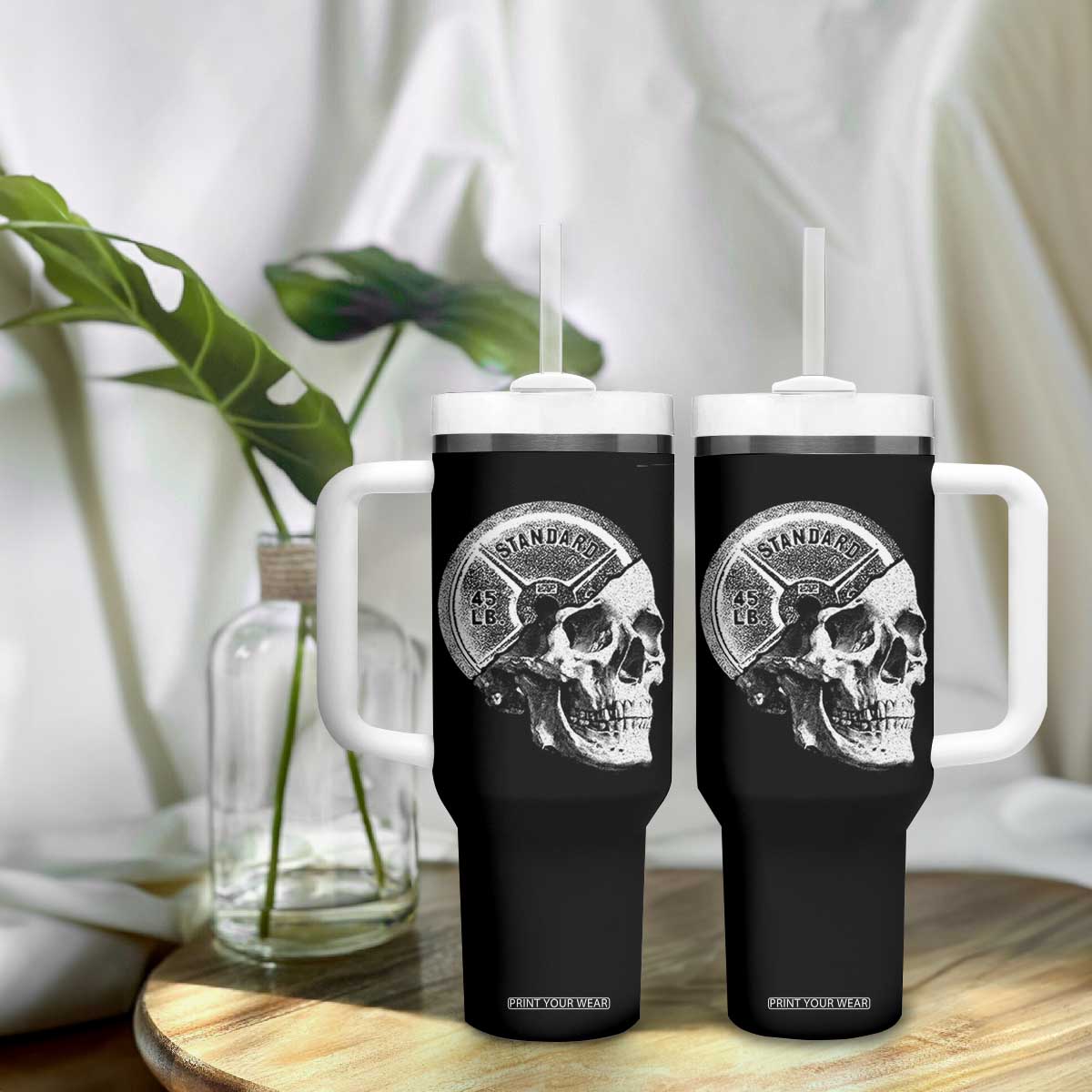 Skull 45 lbs Plate Weight Lifting Gym Workout Tumbler With Handle TS11 Print Your Wear