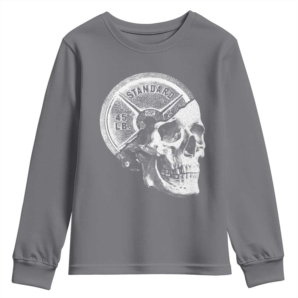 Skull 45 lbs Plate Weight Lifting Gym Workout Youth Sweatshirt TS11 Charcoal Print Your Wear