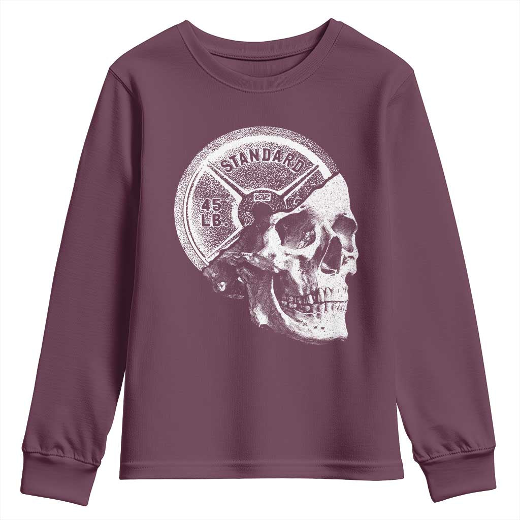 Skull 45 lbs Plate Weight Lifting Gym Workout Youth Sweatshirt TS11 Maroon Print Your Wear