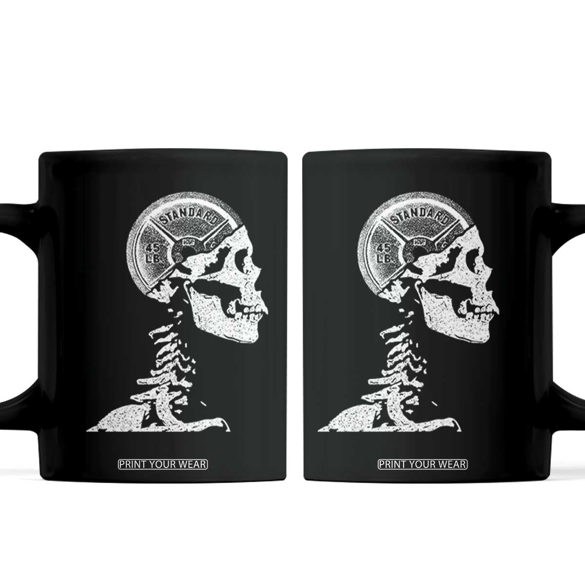 Funny Skeleton 45 lbs Plate Weight Lifting Gym Working Out Coffee Mug TS11 Black Print Your Wear