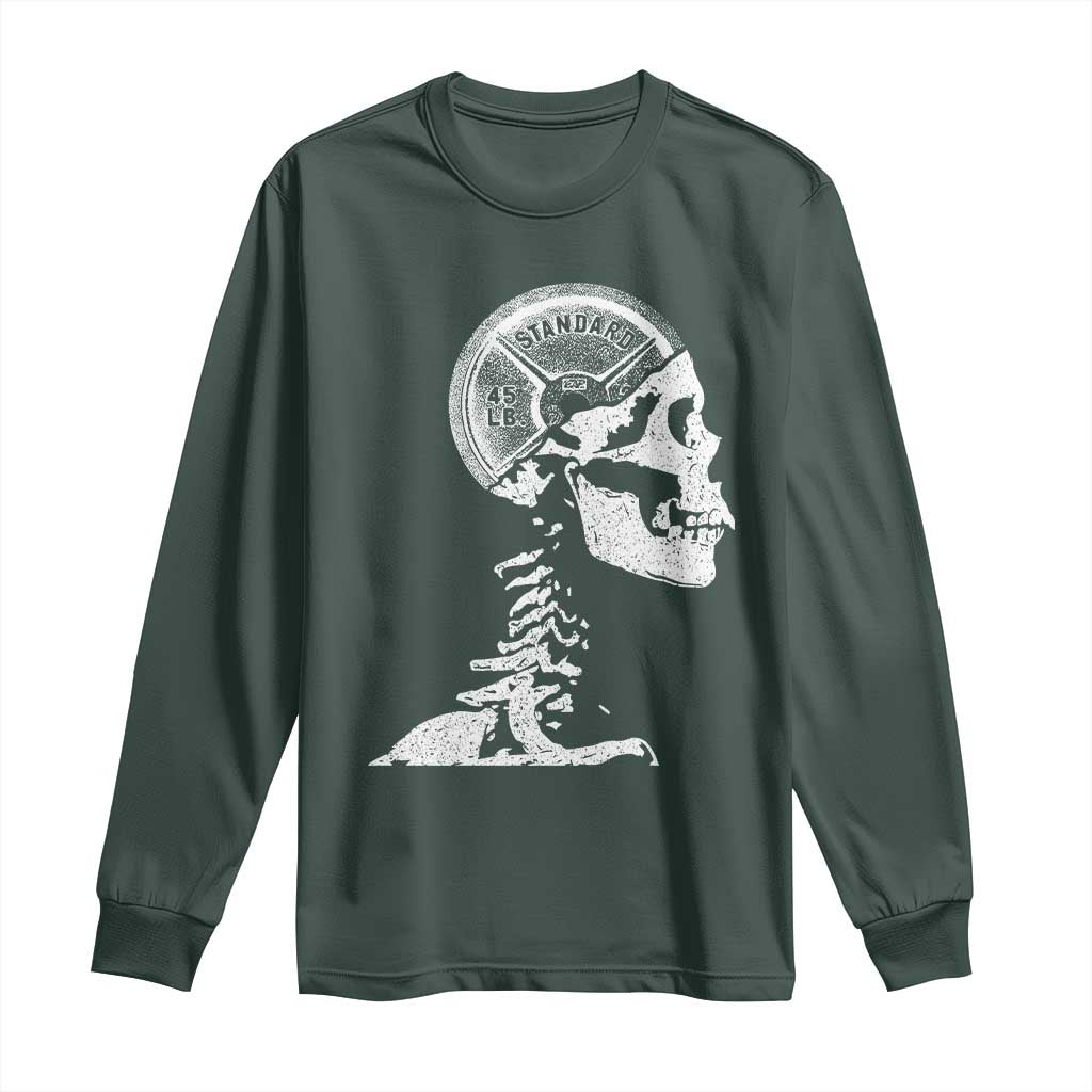 Funny Skeleton 45 lbs Plate Weight Lifting Gym Working Out Long Sleeve Shirt TS11 Dark Forest Green Print Your Wear