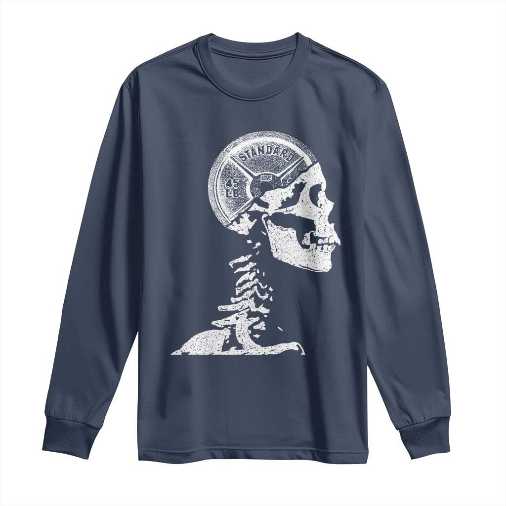Funny Skeleton 45 lbs Plate Weight Lifting Gym Working Out Long Sleeve Shirt TS11 Navy Print Your Wear
