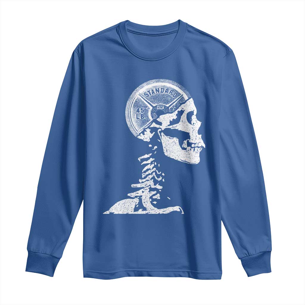 Funny Skeleton 45 lbs Plate Weight Lifting Gym Working Out Long Sleeve Shirt TS11 Royal Blue Print Your Wear