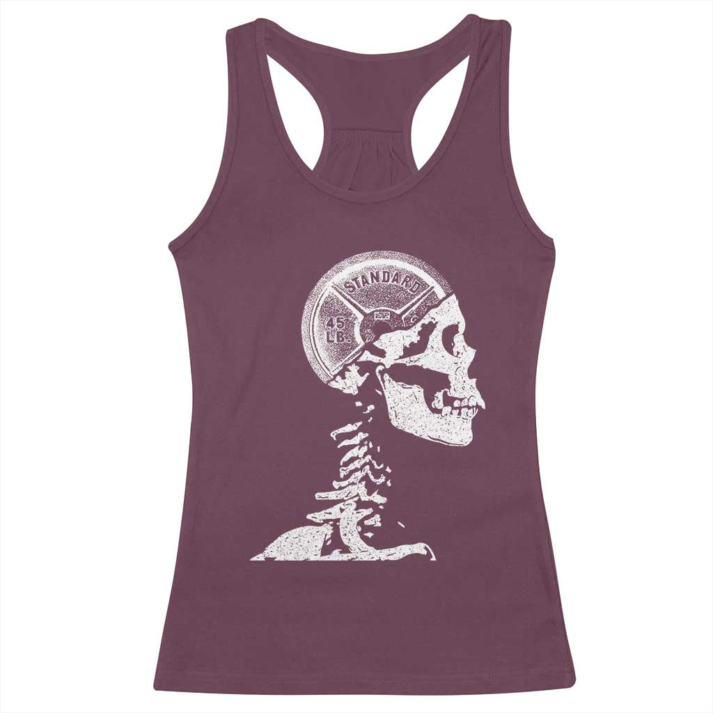 Funny Skeleton 45 lbs Plate Weight Lifting Gym Working Out Racerback Tank Top TS11 Maroon Print Your Wear