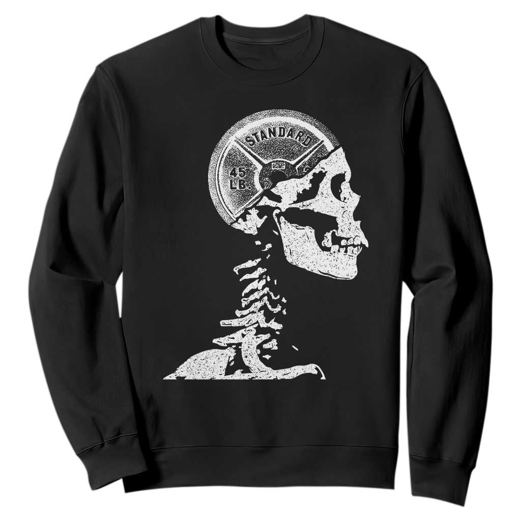 Funny Skeleton 45 lbs Plate Weight Lifting Gym Working Out Sweatshirt TS11 Black Print Your Wear