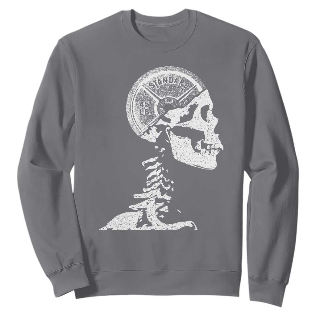 Funny Skeleton 45 lbs Plate Weight Lifting Gym Working Out Sweatshirt TS11 Charcoal Print Your Wear