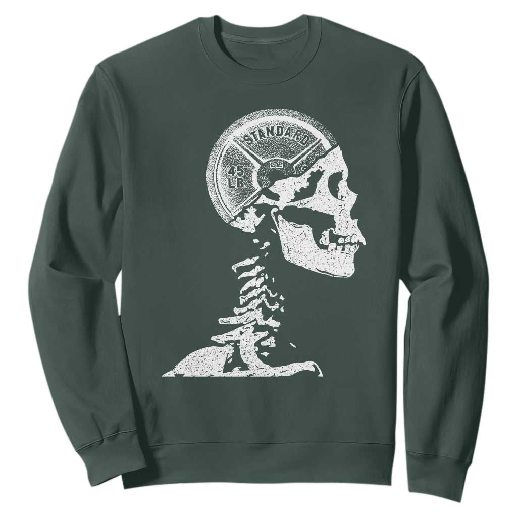 Funny Skeleton 45 lbs Plate Weight Lifting Gym Working Out Sweatshirt TS11 Dark Forest Green Print Your Wear