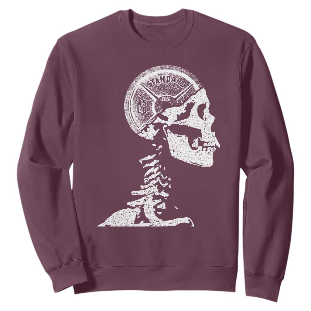 Funny Skeleton 45 lbs Plate Weight Lifting Gym Working Out Sweatshirt TS11 Maroon Print Your Wear