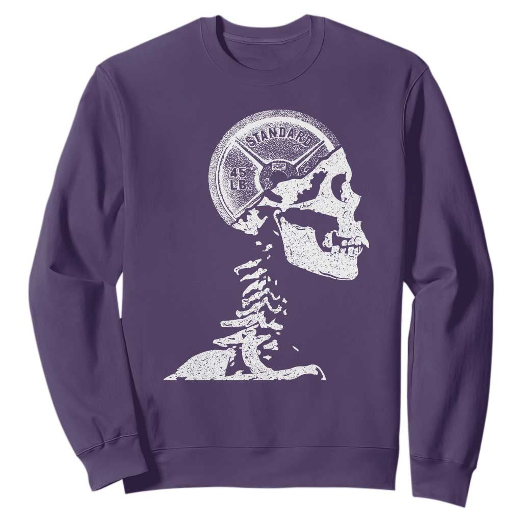 Funny Skeleton 45 lbs Plate Weight Lifting Gym Working Out Sweatshirt TS11 Purple Print Your Wear