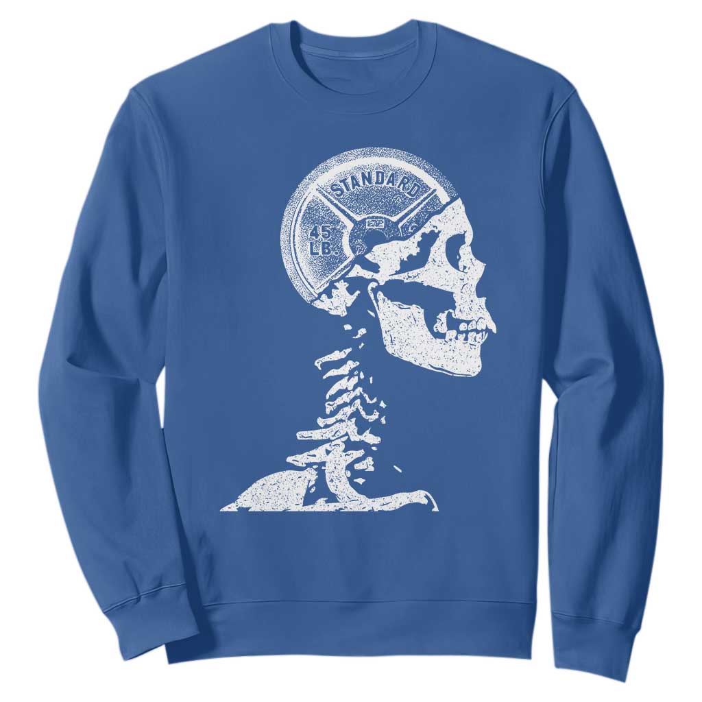 Funny Skeleton 45 lbs Plate Weight Lifting Gym Working Out Sweatshirt TS11 Royal Blue Print Your Wear