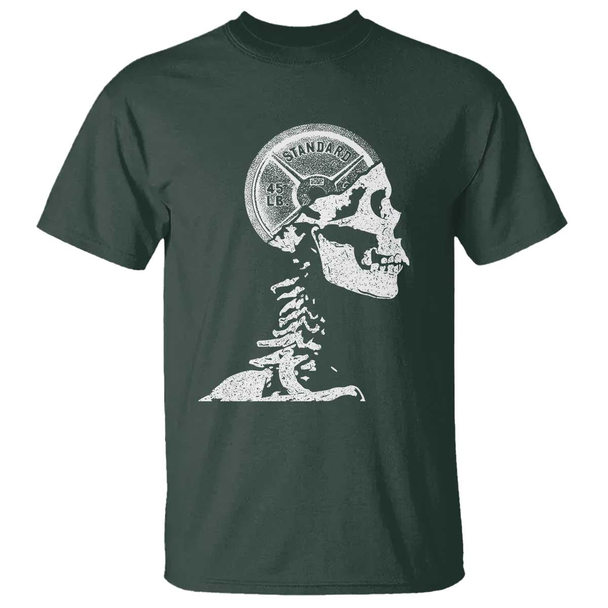 Funny Skeleton 45 lbs Plate Weight Lifting Gym Working Out T Shirt TS11 Dark Forest Green Print Your Wear
