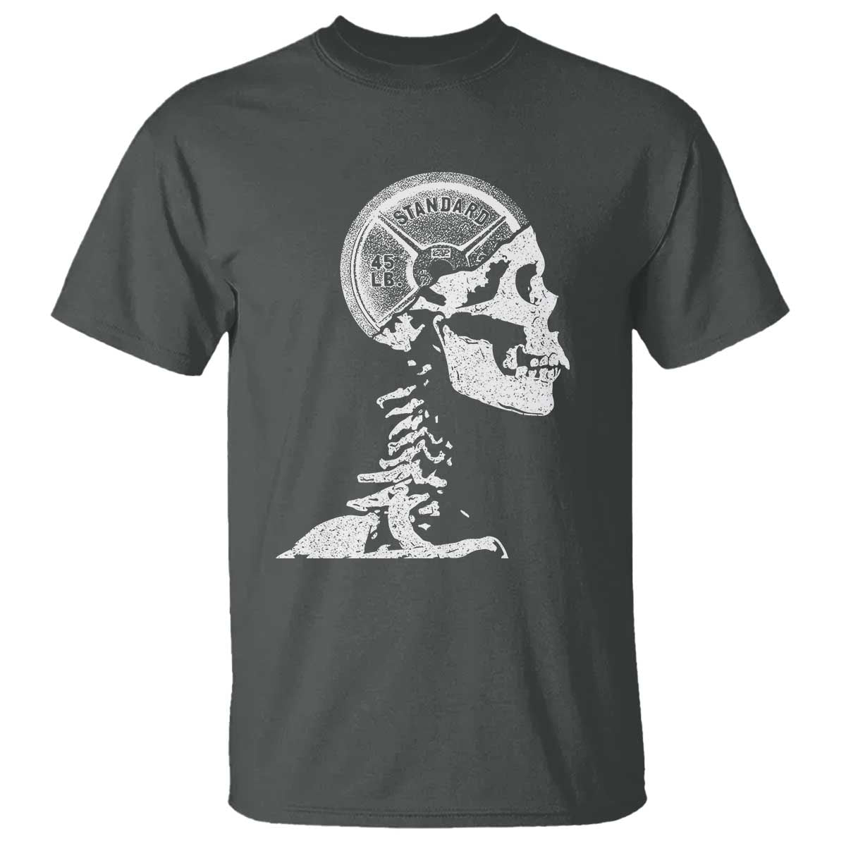 Funny Skeleton 45 lbs Plate Weight Lifting Gym Working Out T Shirt TS11 Dark Heather Print Your Wear