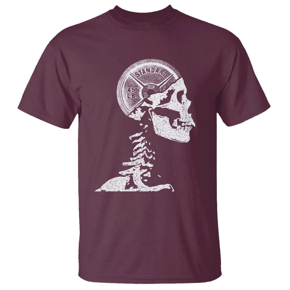 Funny Skeleton 45 lbs Plate Weight Lifting Gym Working Out T Shirt TS11 Maroon Print Your Wear