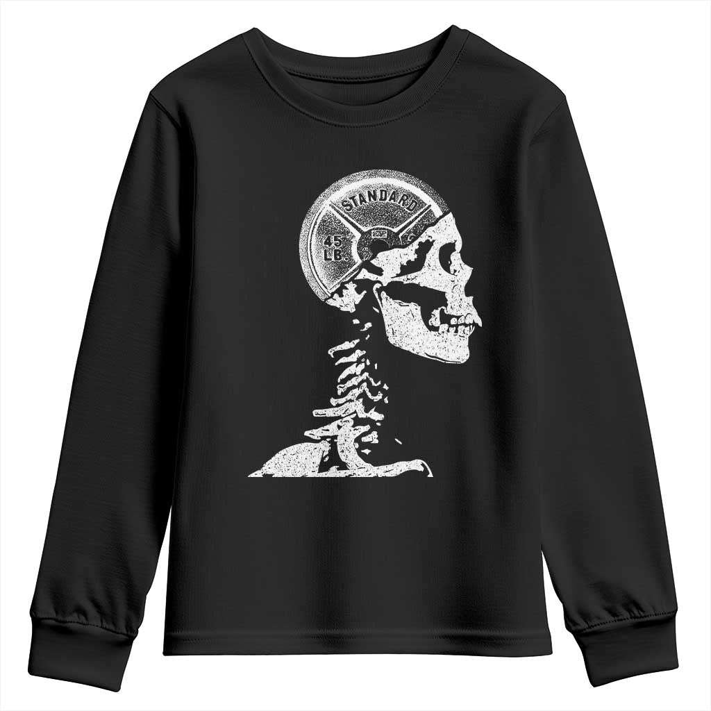 Funny Skeleton 45 lbs Plate Weight Lifting Gym Working Out Youth Sweatshirt TS11 Black Print Your Wear