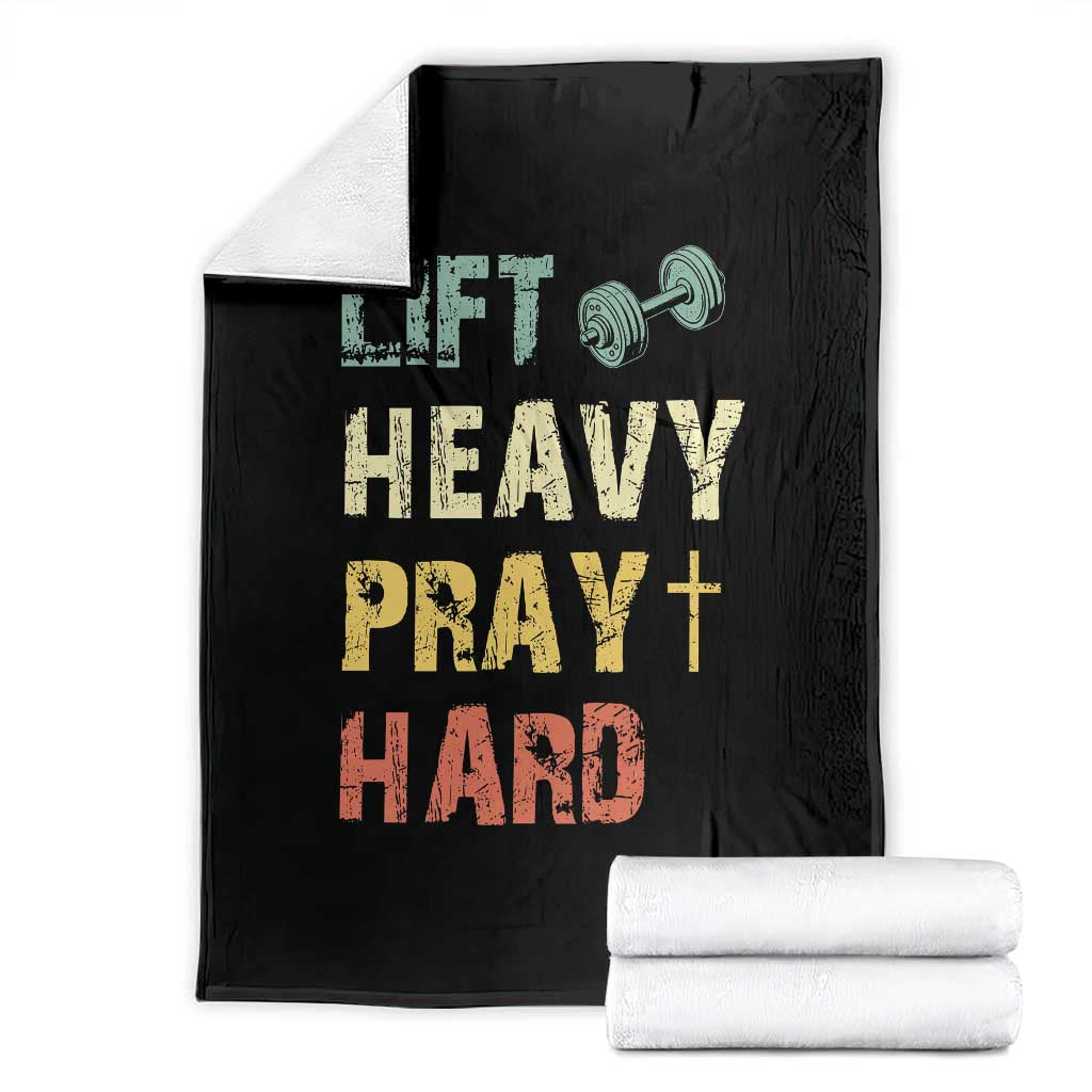 Lift Heavy Pray Hard Throw Blanket Christian Workout Jesus Gym Lifting Retro Cross TS11 Black Print Your Wear