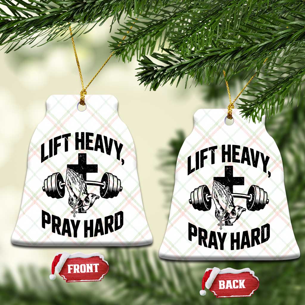 Lift Heavy Pray Hard Ceramic Ornament Christian Workout Jesus Gym Lifting TS11 Print Your Wear