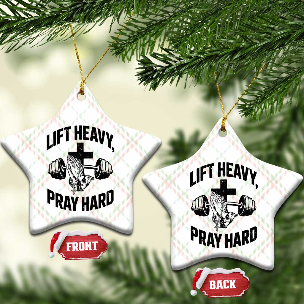Lift Heavy Pray Hard Ceramic Ornament Christian Workout Jesus Gym Lifting TS11 Print Your Wear