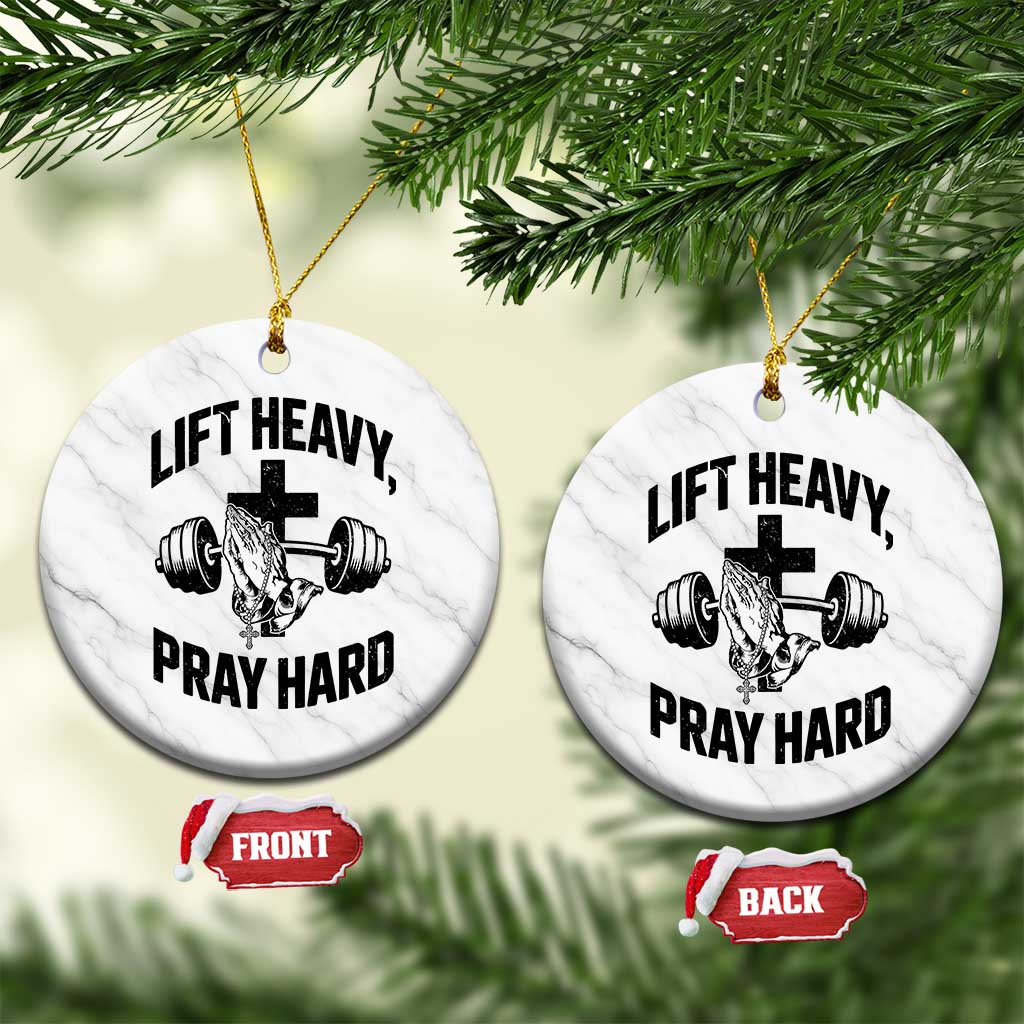 Lift Heavy Pray Hard Ceramic Ornament Christian Workout Jesus Gym Lifting TS11 1pc White Marble Print Your Wear