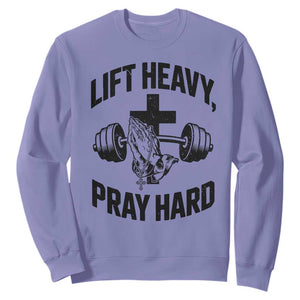 Lift Heavy Pray Hard Sweatshirt Christian Workout Jesus Gym Lifting TS11 Violet Print Your Wear