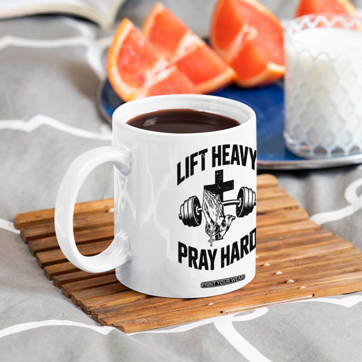Lift Heavy Pray Hard Coffee Mug Christian Workout Jesus Gym Lifting TS11 Print Your Wear