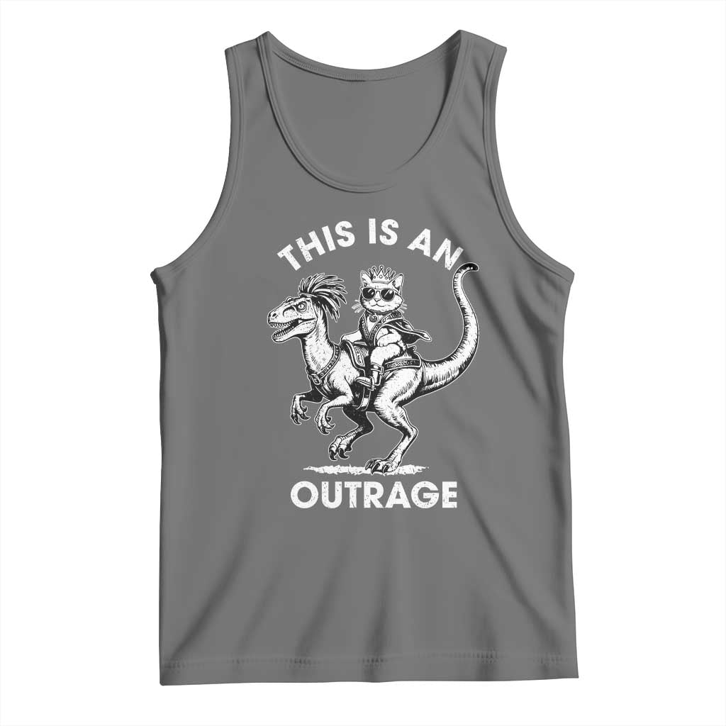 Dungeon Cat This Is An Outrage Tank Top Funny Princess Cat Riding Dinosaur TS11 Black Heather Print Your Wear