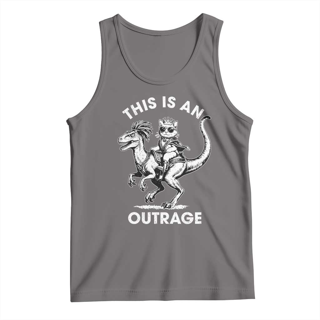 Dungeon Cat This Is An Outrage Tank Top Funny Princess Cat Riding Dinosaur TS11 Deep Heather Print Your Wear