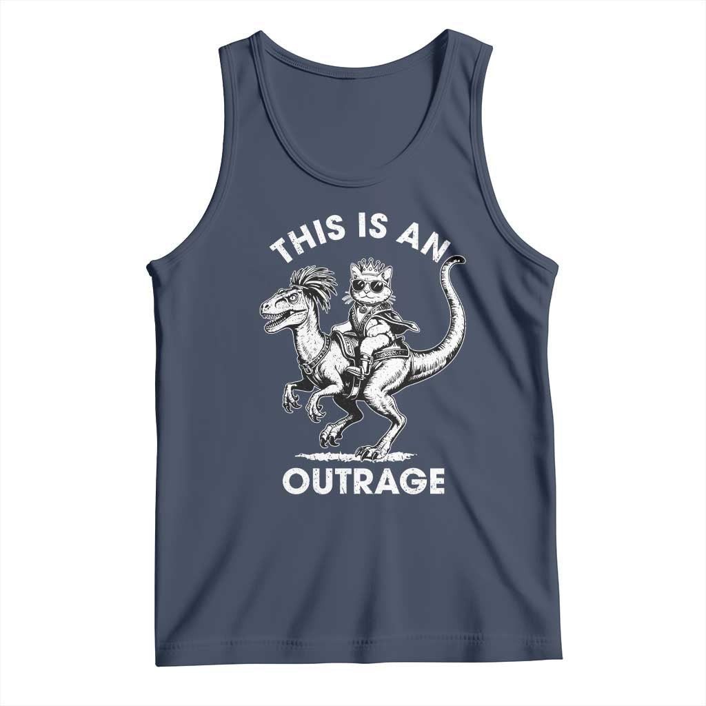Dungeon Cat This Is An Outrage Tank Top Funny Princess Cat Riding Dinosaur TS11 Navy Print Your Wear