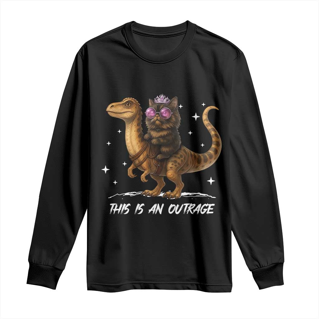 Dungeon Cat This Is An Outrage Long Sleeve Shirt Funny Princess Kitten Dinosaur TS11 Black Print Your Wear