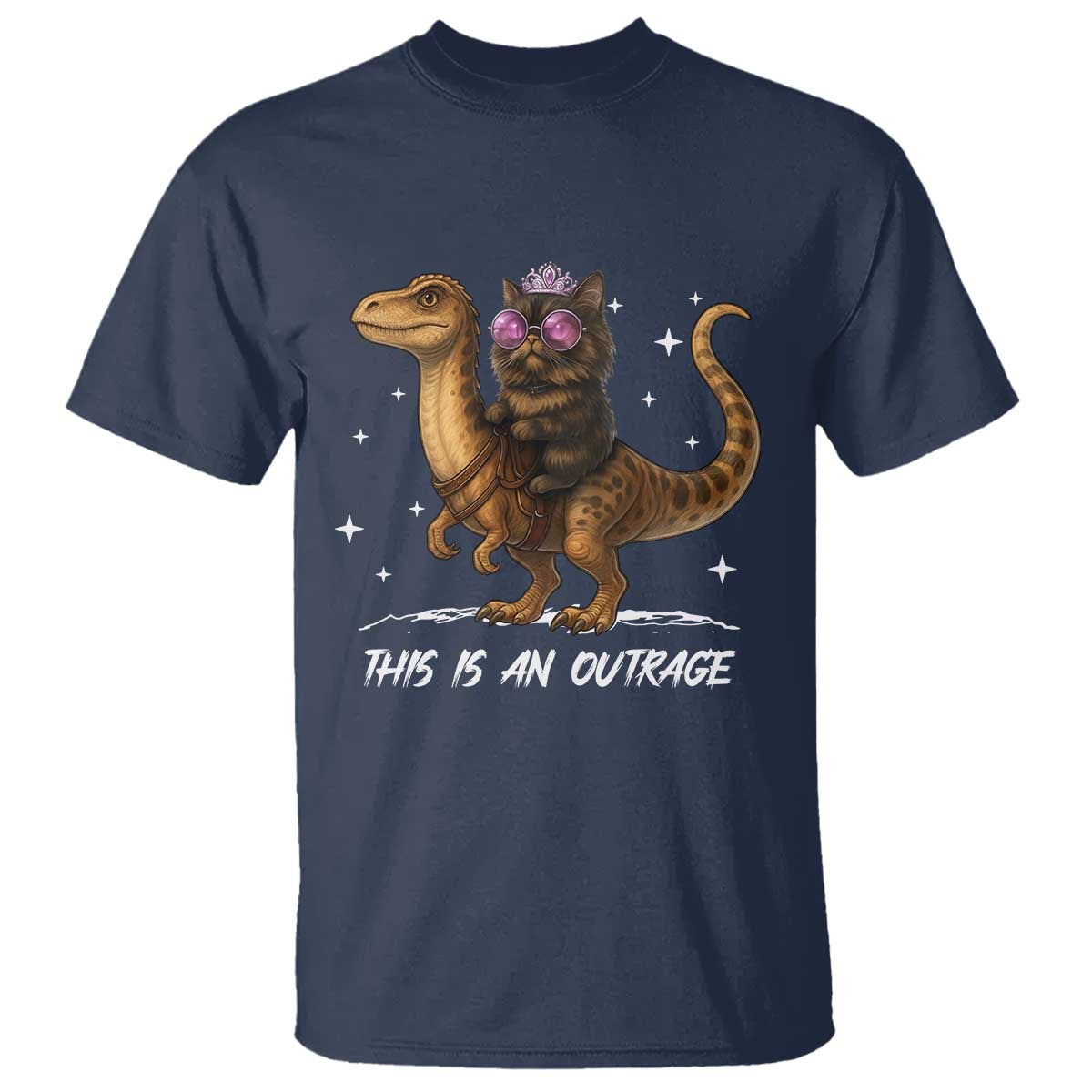 Dungeon Cat This Is An Outrage T Shirt Funny Princess Kitten Dinosaur TS11 Navy Print Your Wear