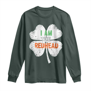 Funny Irish St Patrick's Day I Am The Redhead Long Sleeve Shirt Vintage Clover Shamrock TS11 Dark Forest Green Print Your Wear