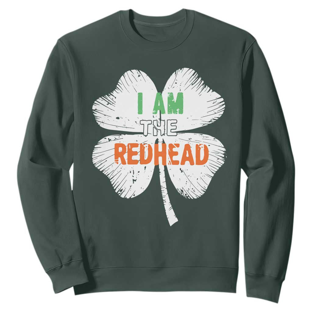 Funny Irish St Patrick's Day I Am The Redhead Sweatshirt Vintage Clover Shamrock TS11 Dark Forest Green Print Your Wear