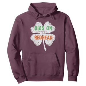 Funny Irish St Patrick's Day Dibs On The Redhead Hoodie Vintage Clover Shamrock TS11 Maroon Print Your Wear