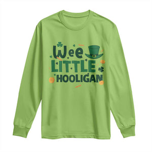 Funny St Patrick's Day Wee Little Hooligan Long Sleeve Shirt Shamrock TS11 Lime Print Your Wear