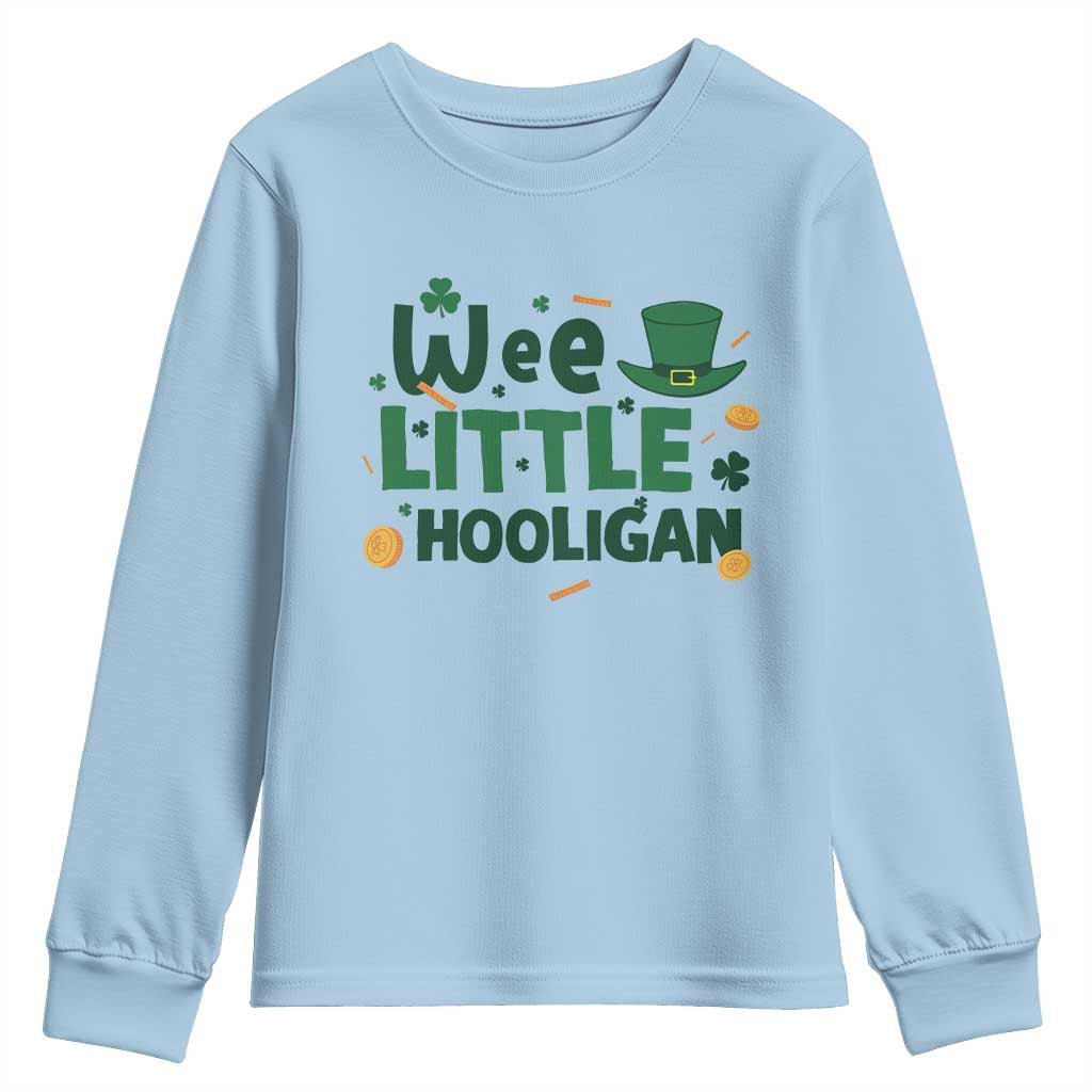 Funny St Patrick's Day Wee Little Hooligan Youth Sweatshirt Shamrock TS11 Light Blue Print Your Wear