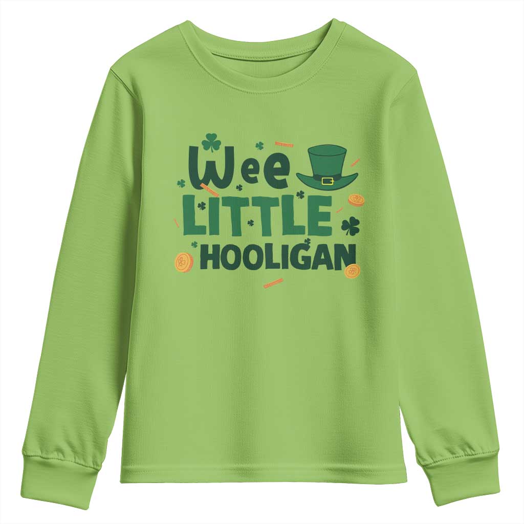 Funny St Patrick's Day Wee Little Hooligan Youth Sweatshirt Shamrock TS11 Lime Print Your Wear