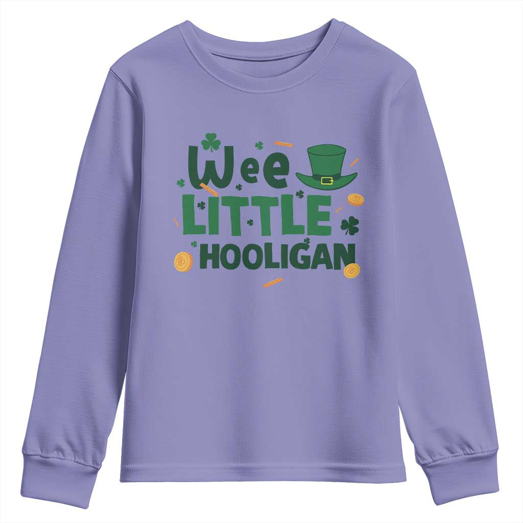 Funny St Patrick's Day Wee Little Hooligan Youth Sweatshirt Shamrock TS11 Violet Print Your Wear