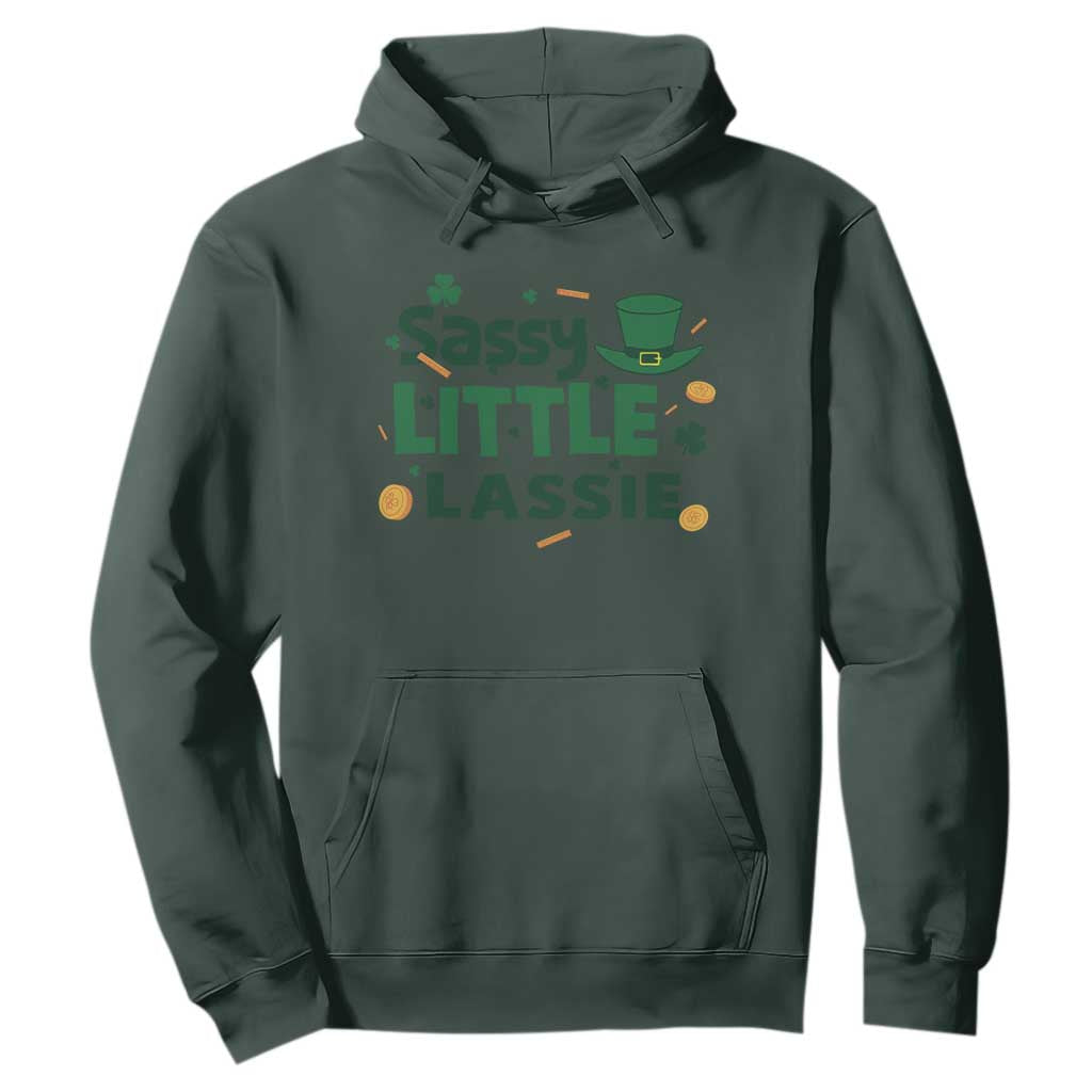 Funny St Patrick's Day Sassy Little Lassie Hoodie Shamrock TS11 Dark Forest Green Print Your Wear