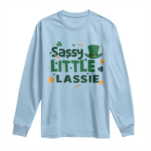 Funny St Patrick's Day Sassy Little Lassie Long Sleeve Shirt Shamrock TS11 Light Blue Print Your Wear