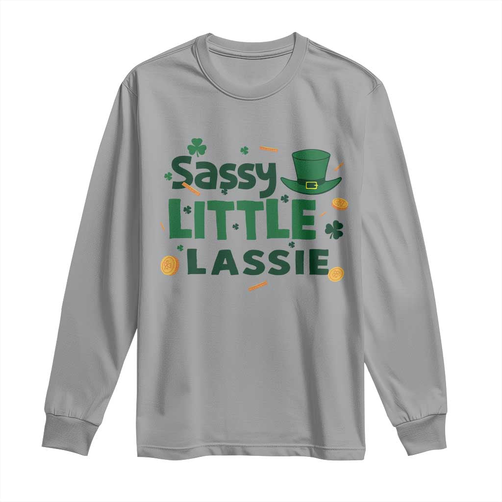 Funny St Patrick's Day Sassy Little Lassie Long Sleeve Shirt Shamrock TS11 Sport Gray Print Your Wear