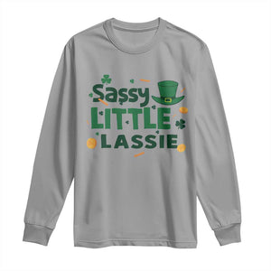 Funny St Patrick's Day Sassy Little Lassie Long Sleeve Shirt Shamrock TS11 Sport Gray Print Your Wear